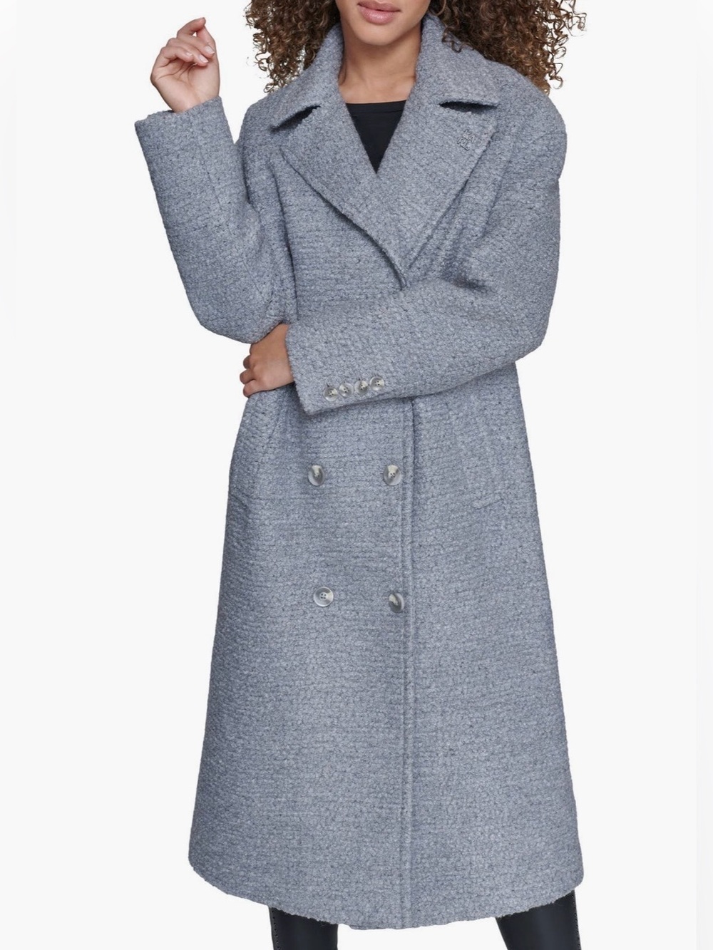 KARL LAGERFELD PARIS Grey Textured Double Breasted Coat - Size Large, NWT